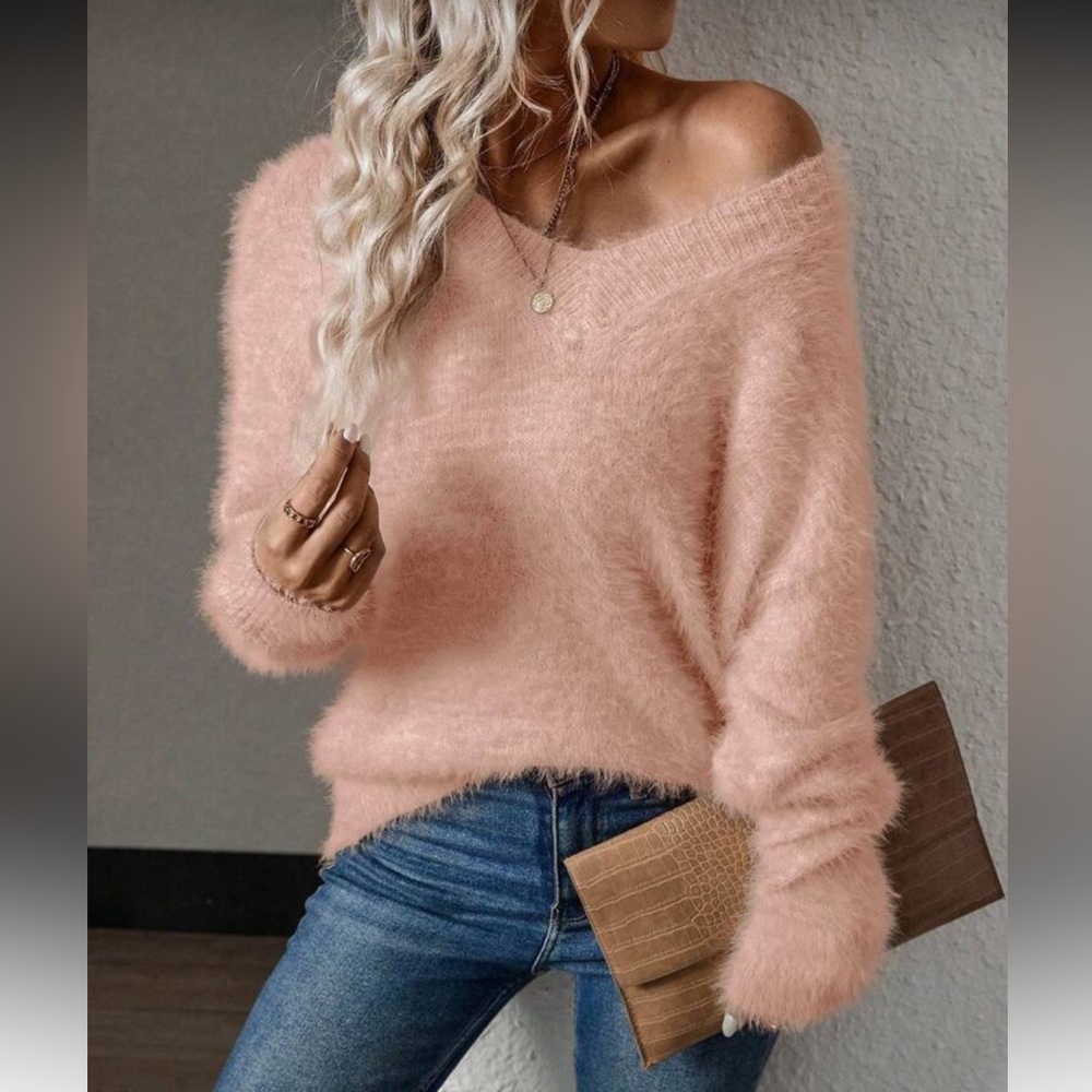 Women's Pink Fuzzy Sweater